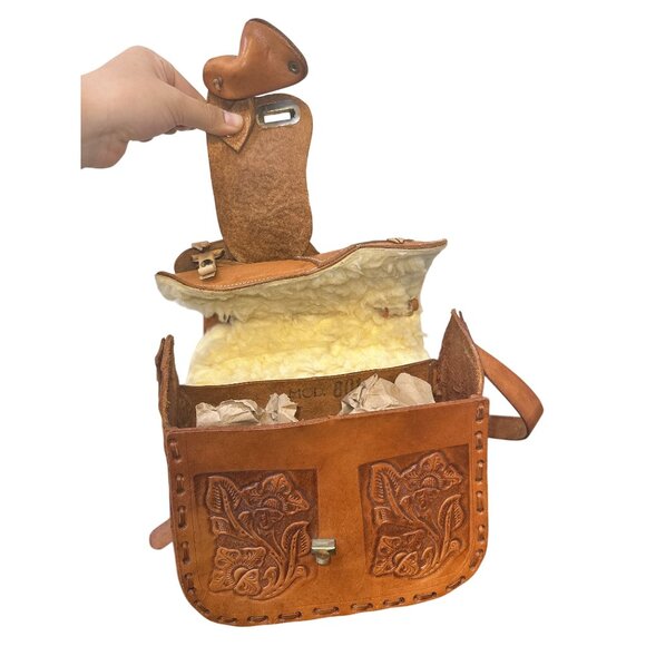 Handcrafted Western Saddle Shoulder Purse w/ Tooled Leather Floral Design - Picture 10 of 11